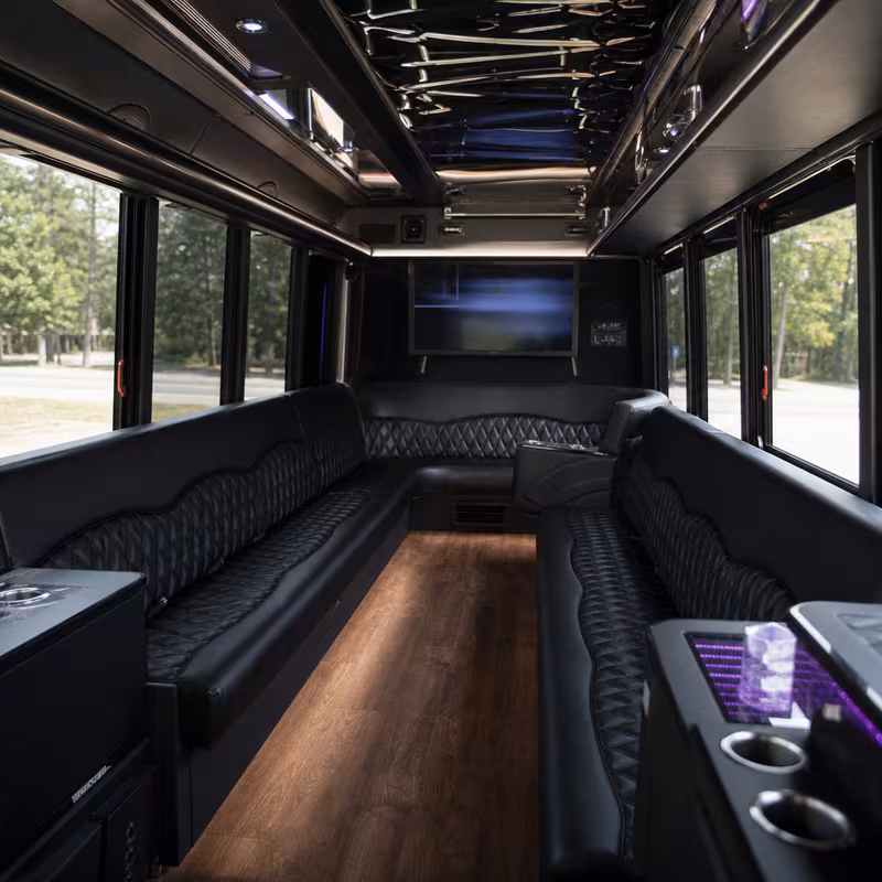 Passenger watching the Omaha scenery during a regional party bus road trip