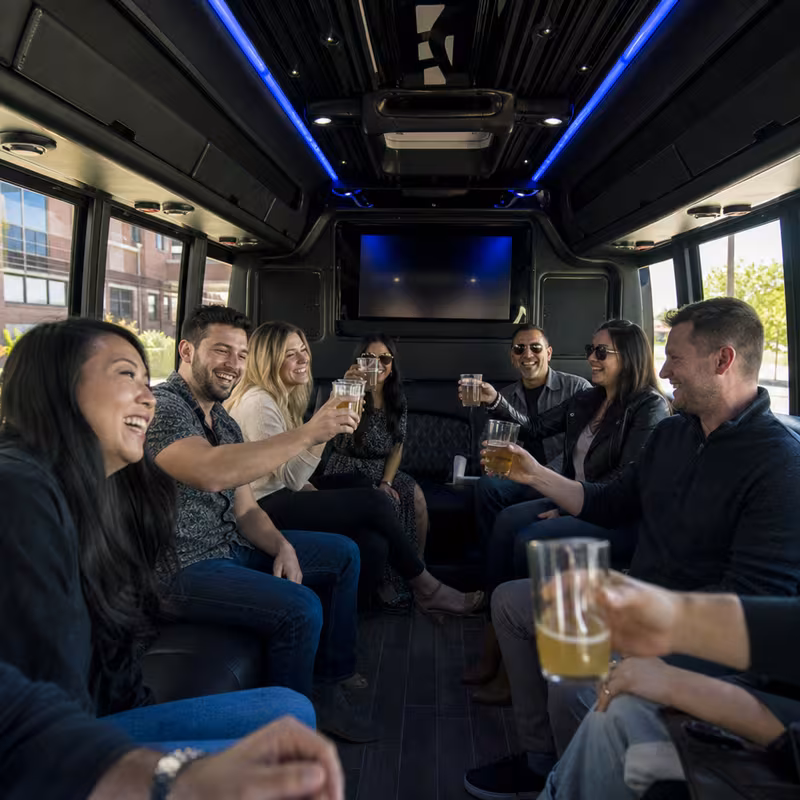 Black Mercedes Sprinter van staged for an Omaha Winery & Brewery Tour Transportation group
